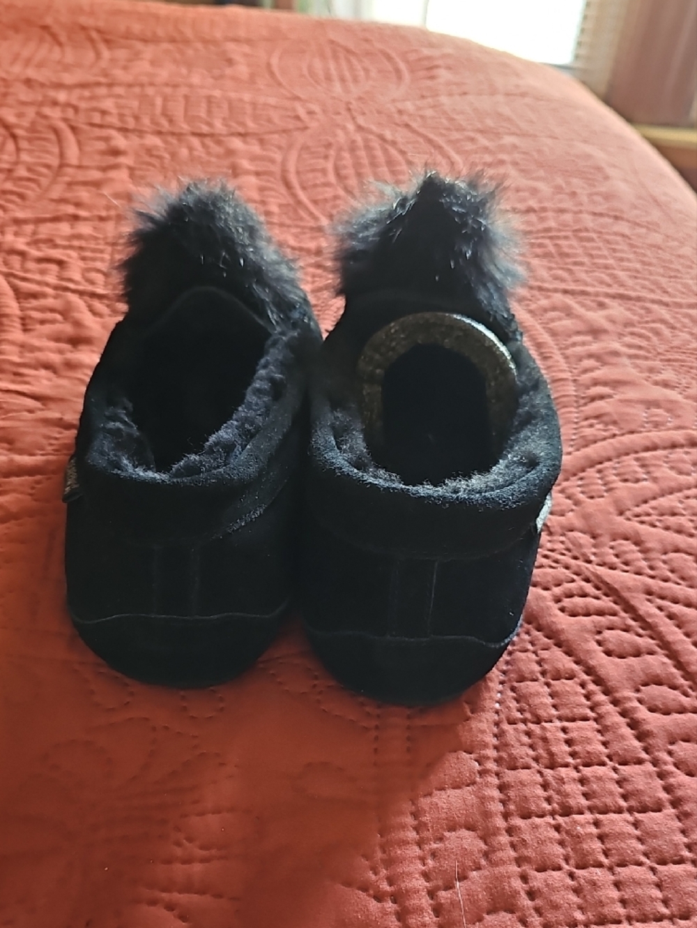 BearPaw Black Faux-Fur Pom Moccasin Slippers - Picture 7 of 8